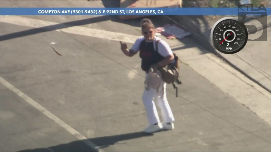 The suspect attempted to hitchhike a ride from passing vehicles as authorities continued tracking the suspect on August 16, 2024. (KTLA)