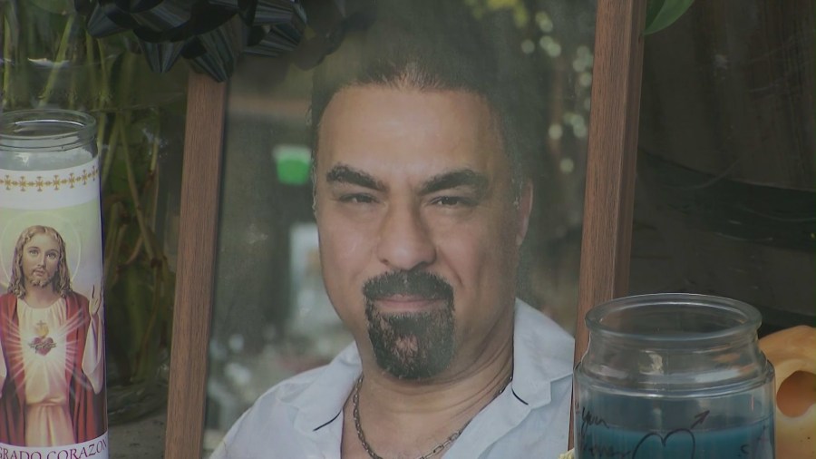 A picture of Dr. Hamid Mirshojae placed at a memorial outside his Woodland Hills clinic where he was shot to death. (KTLA)