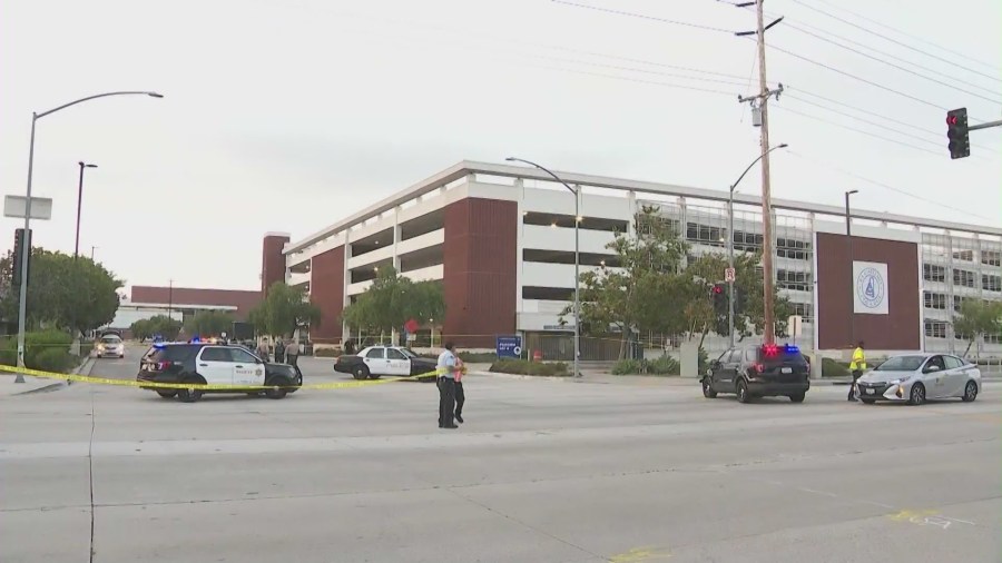 A man was found dead outside a parking structure at El Camino College after an attempted murder-suicide involving his mother on August 9, 2024. (KTLA)