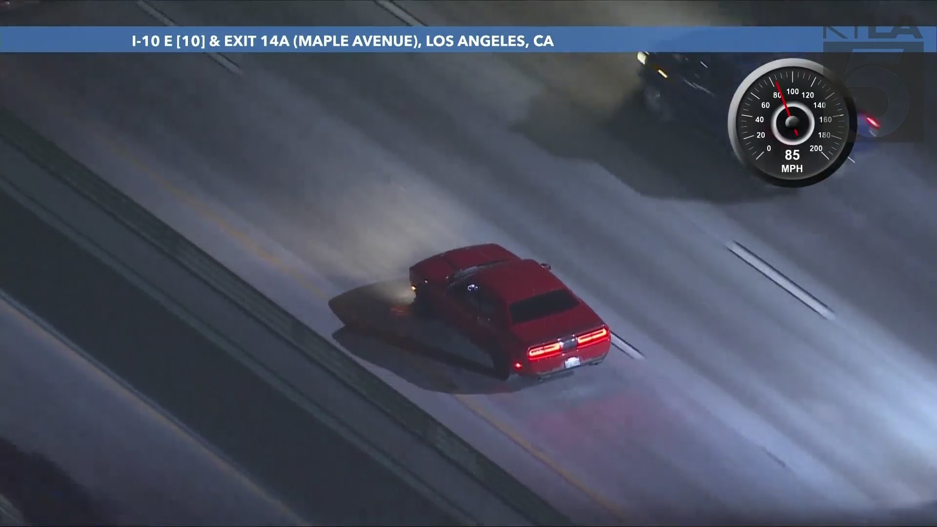 The suspect driver led CHP officers on a high-speed chase on the 10 Freeway in Los Angeles County on August 16, 2024. (KTLA)