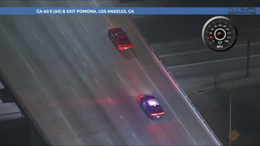 The suspect driver led CHP officers on a high-speed chase on the 10 Freeway in Los Angeles County on August 16, 2024. (KTLA)