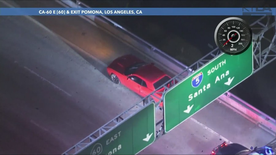 After puncturing the vehicle's tires during a high-speed manuever, the suspect pulled over and surrendered to officers on August 16, 2024. (KTLA)