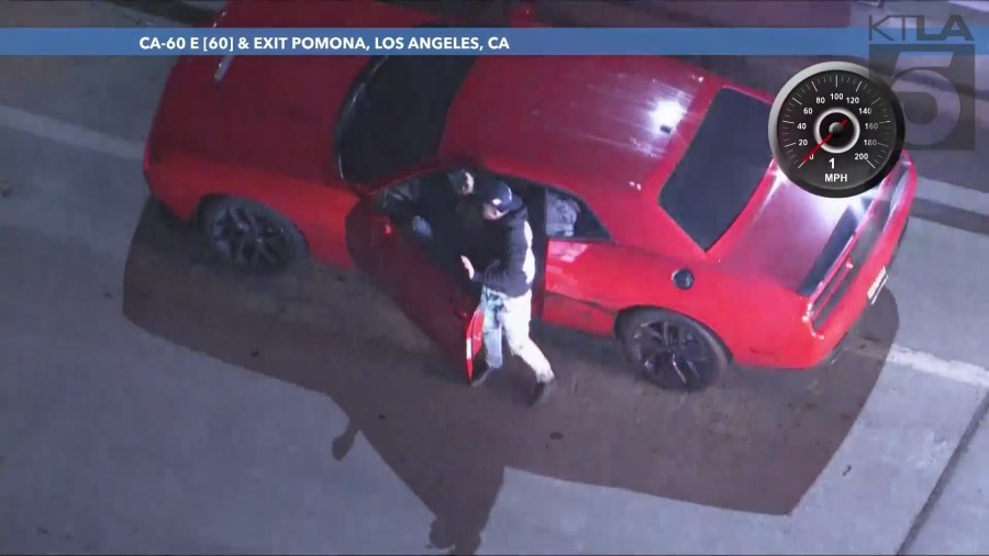 After puncturing the vehicle's tires during a high-speed manuever, the suspect pulled over and surrendered to officers on August 16, 2024. (KTLA)