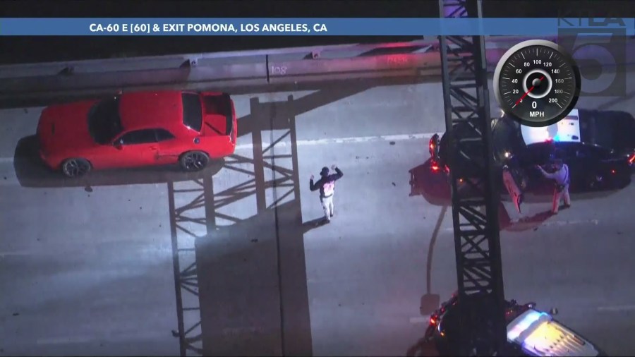 The male driver pulled over and surrendered to California Highway Patrol officers on August 16, 2024. (KTLA)