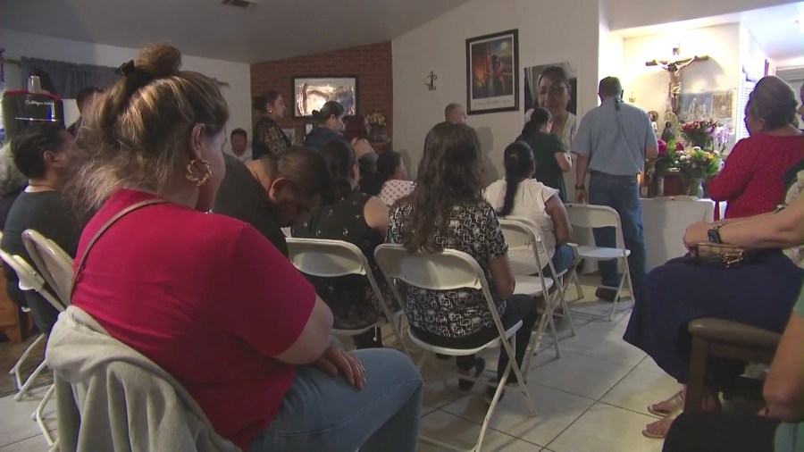 A prayer service was held at Margarita Galindo's home in Ontario on August 31, 2024. (KTLA)