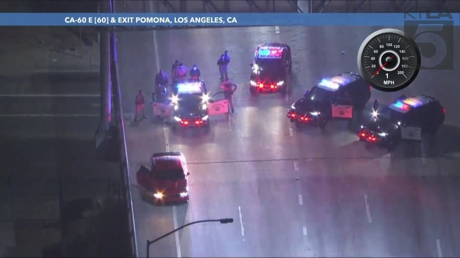 California Highway Patrol officers searched the suspect's vehicle on August 16, 2024. (KTLA)