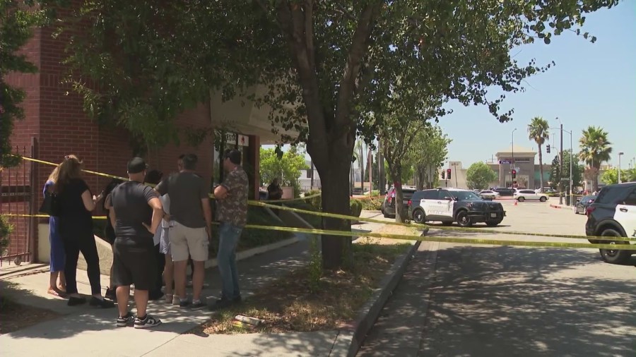 A shooter remains at large after a man was found fatally shot at a Glendale strip mall on August 15, 2024. (KTLA)