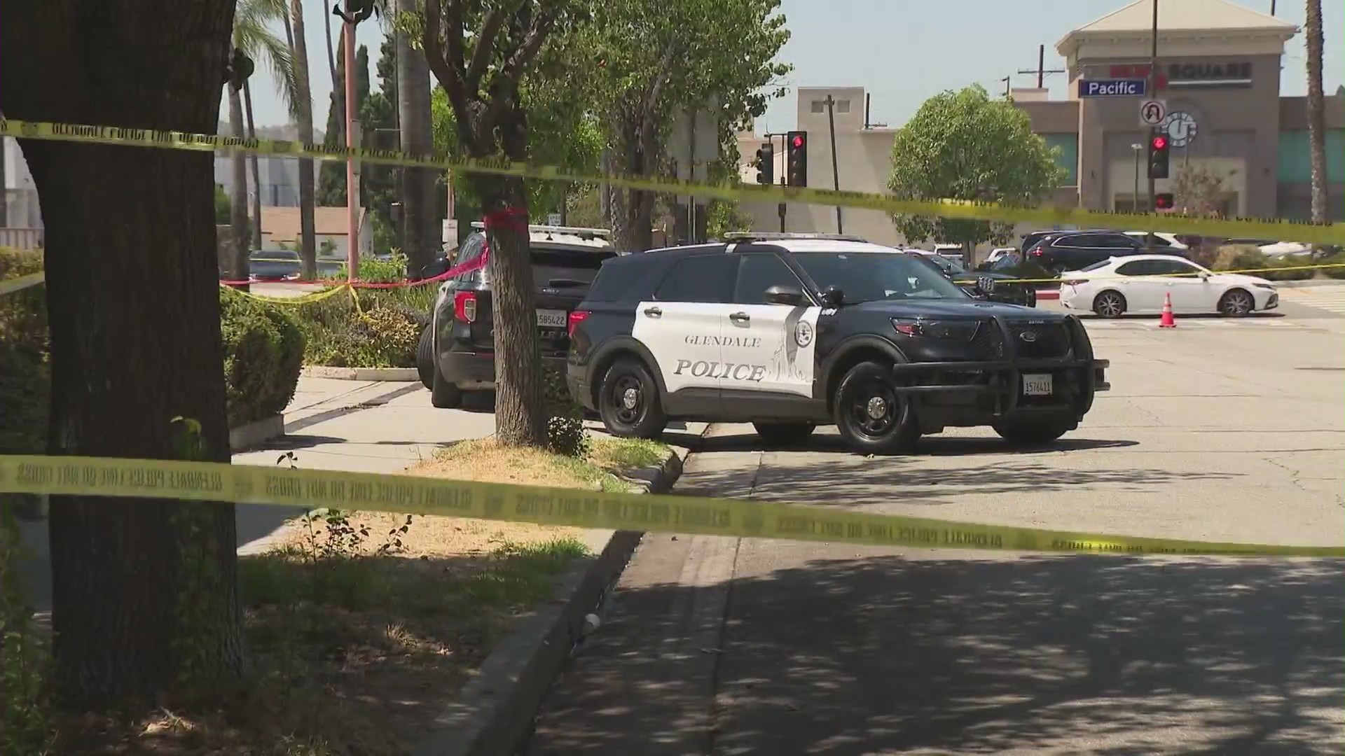 A shooter remains at large after a man was found fatally shot at a Glendale strip mall on August 15, 2024. (KTLA)