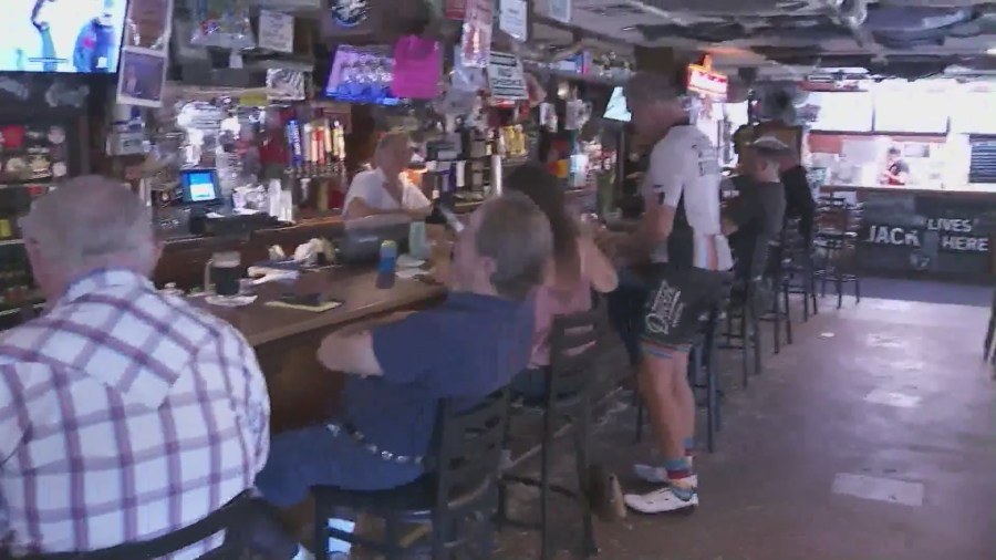 The popular biker bar, Cook's Corner in Trabuco Canyon, held a candlelight vigil on August 23, 2024, marking the one year anniversary of a deadly mass shooting. (KTLA)