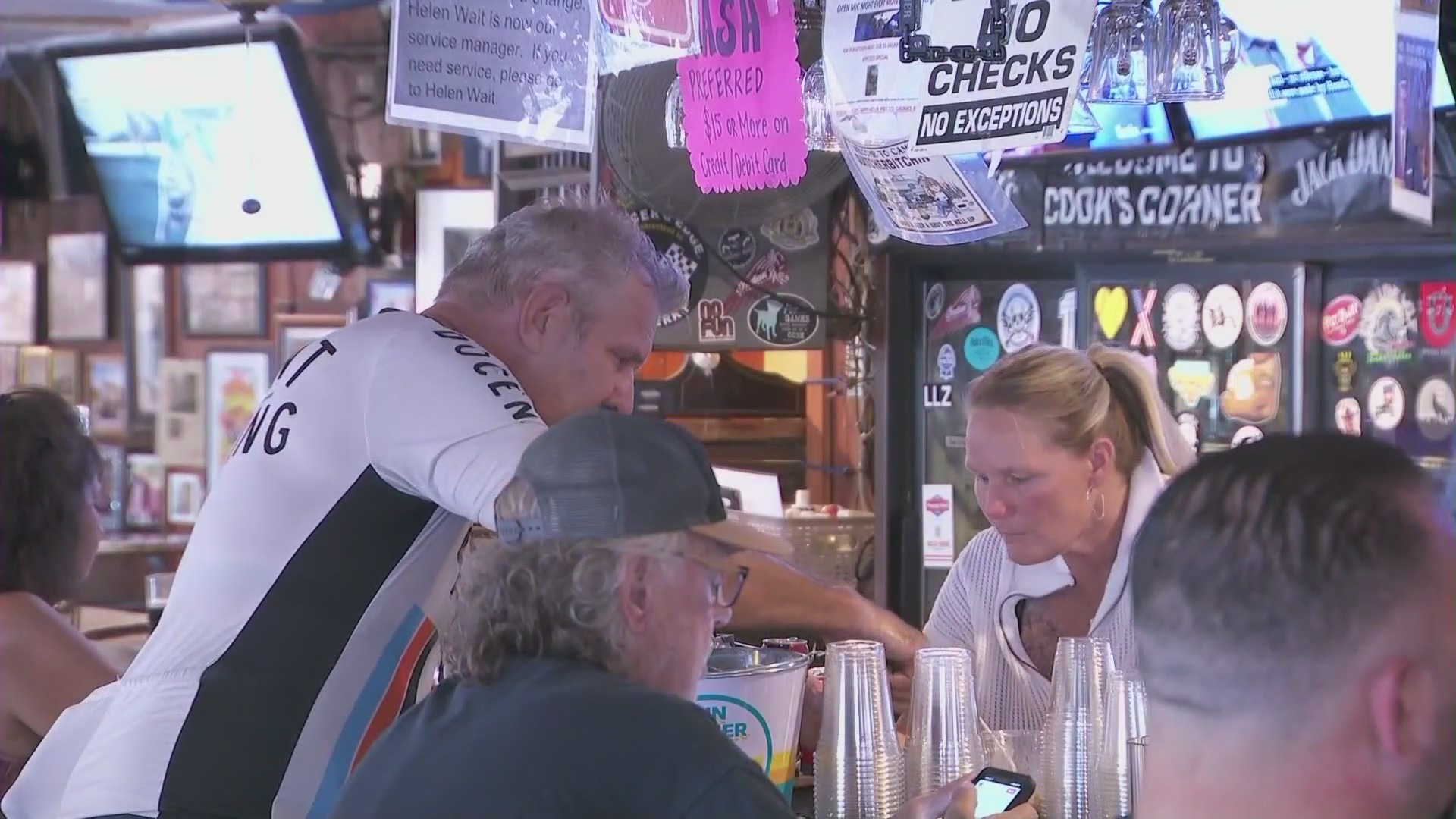 The popular biker bar, Cook's Corner in Trabuco Canyon, held a candlelight vigil on August 23, 2024, marking the one year anniversary of a deadly mass shooting. (KTLA)