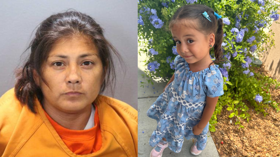 From left: Sandra Hernandez-Cazares, 42, of Anaheim, is seen in a booking photo from the Orange County District Attorney’s Office. / Ily Ruiz, 3, is seen in photos from her family. (GoFundMe)