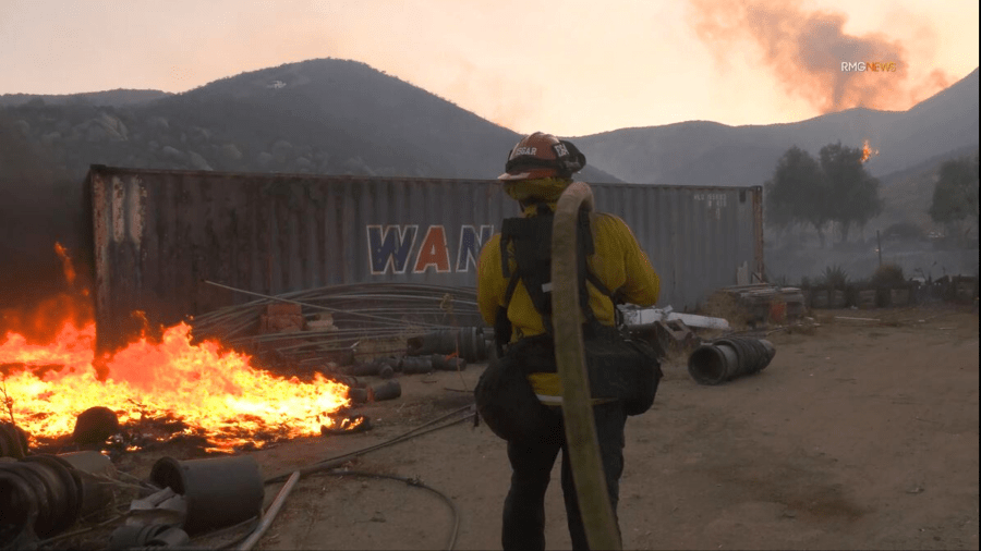 Fire crews work to contain a wildfire that forced evacuations near Perris in Riverside County on September 4, 2024. (RMG)