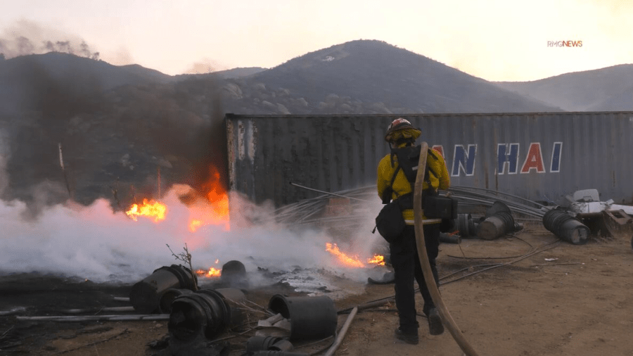 Fire crews work to contain a wildfire that forced evacuations near Perris in Riverside County on September 4, 2024. (RMG)