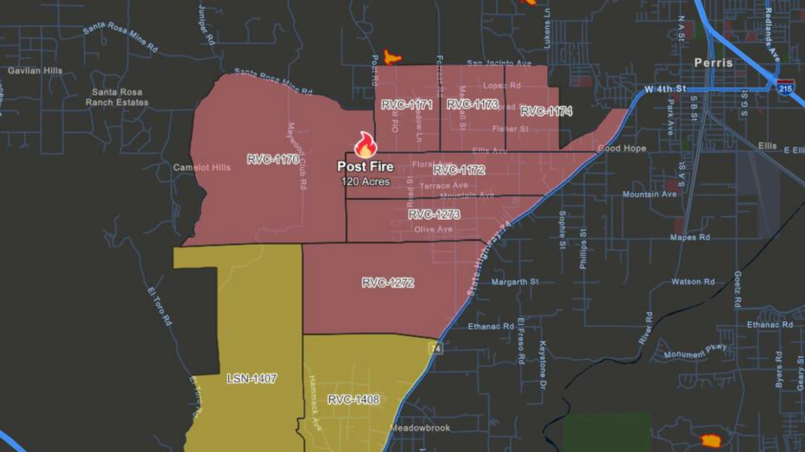 Zones of evacuation areas prompted by the Post Fire in Riverside County on September 4, 2024. (CAL FIRE)
