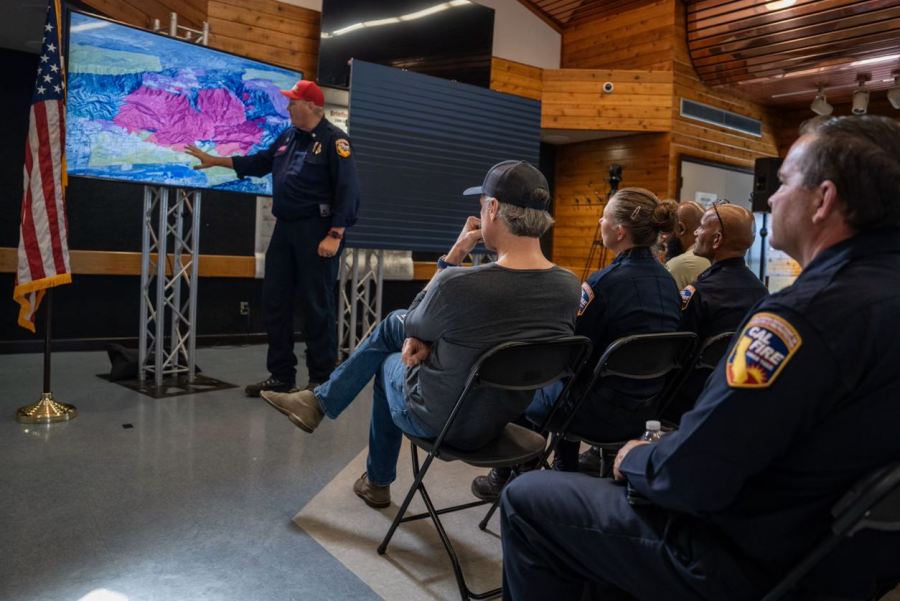 Governor Gavin Newsom in Highland being briefed on the Line Fire on September 11, 2024. (California Governor's Office)