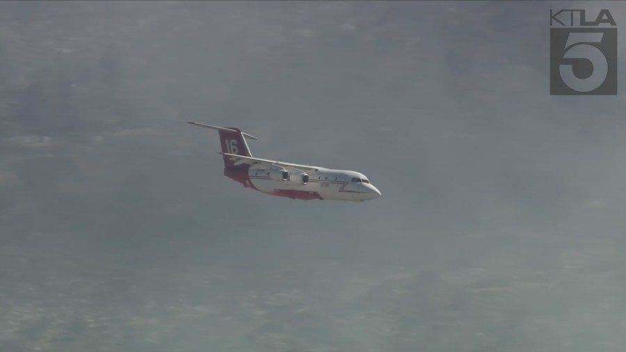 A Sky5 aerial view of aircraft working to contain the Bridge Fire.