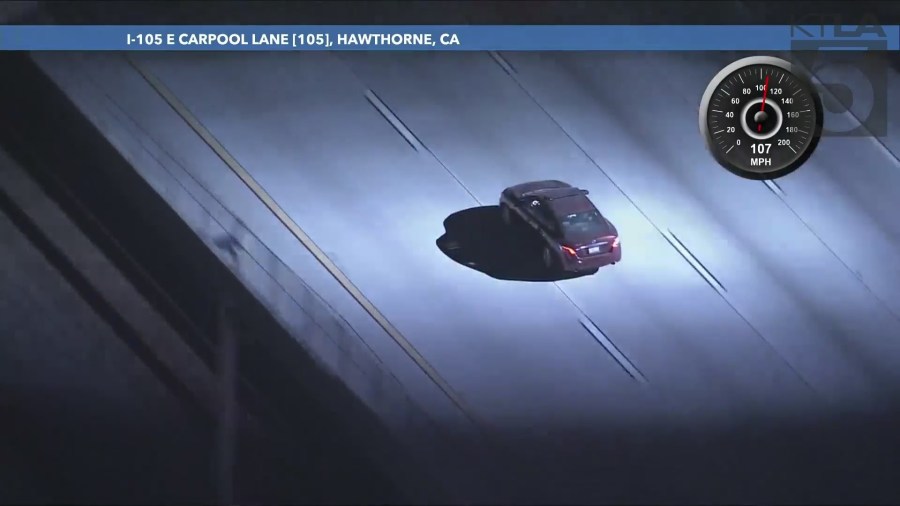Two carjacking suspects were arrested after leading CHP officers on a high-speed pursuit in a stolen vehicle through L.A. County on September 25, 2024. (KTLA)