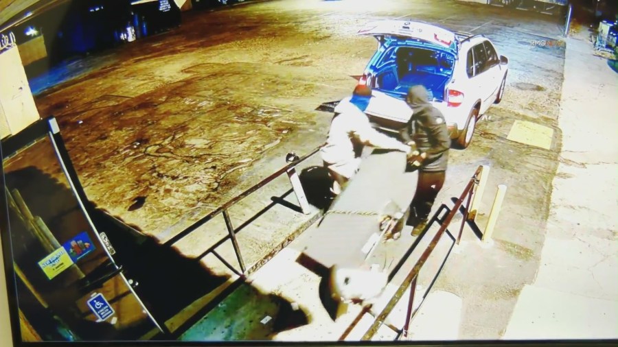 A liquor store in Sylmar was targeted by three male suspects who escaped with an ATM.