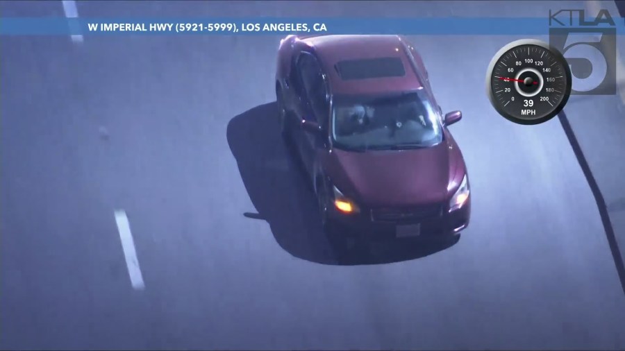 Two carjacking suspects were arrested after leading CHP officers on a high-speed pursuit in a stolen vehicle through L.A. County on September 25, 2024. (KTLA)