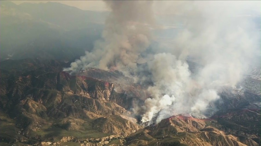 The Line Fire continues growing, prompting evacuation orders in San Bernardino County on September 7, 2024. (KTLA)