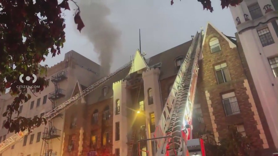 A fire burned through an apartment building in Koreatown in Los Angeles on September 26, 2024. (Citizen)