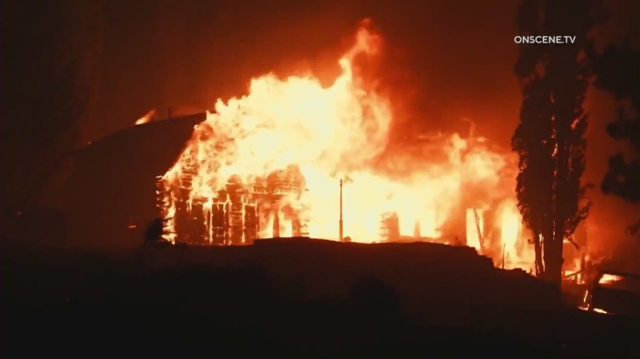 Structures and homes were destroyed as the Bridge Fire continued growing in the Angeles National Forest on September 10, 2024. (OnScene.TV)