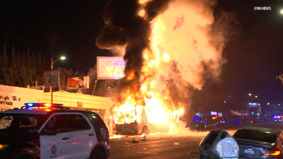 Metro bus fire Echo Park