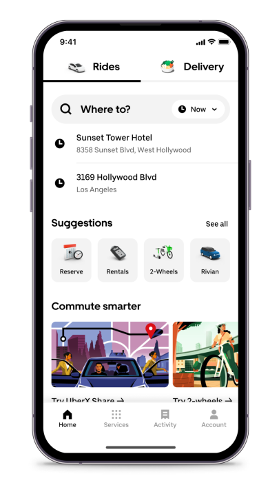 The Uber app home page seen in this promotional image. (Uber)
