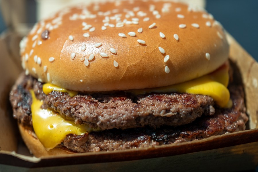 Close-up of a McDonald's Double Quarter Pounder with Cheese burger shown in San Ramon, California on Aug. 3, 2024. (Getty Images)