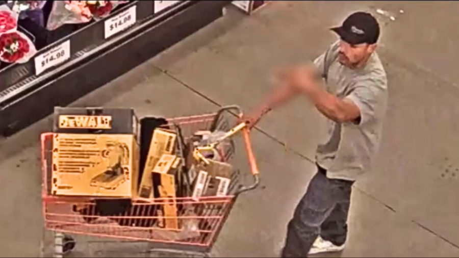 The suspect loaded up a shopping cart with power tools and threatened employees at a Home Depot in Upland on Oct. 16, 2024. (Upland Police Department)