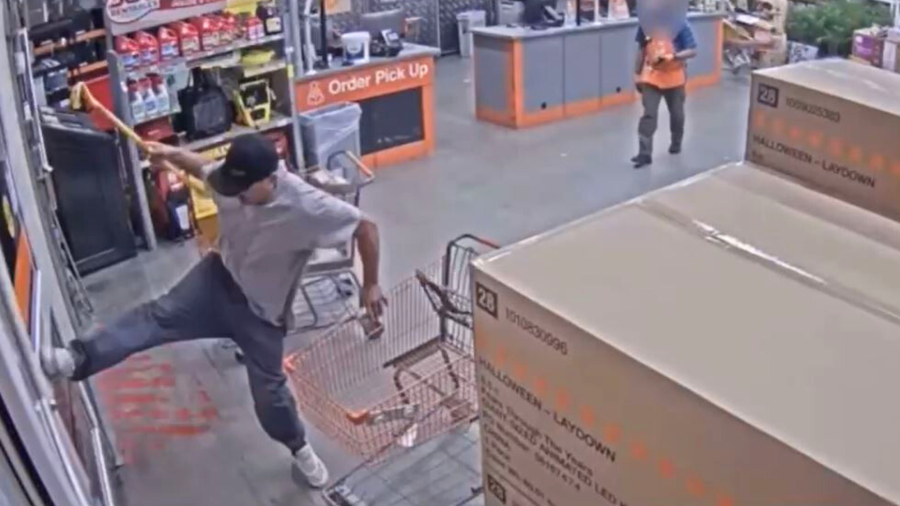 The suspect loaded up a shopping cart with power tools and threatened employees at a Home Depot in Upland on Oct. 16, 2024. (Upland Police Department)