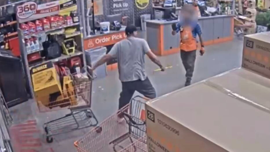 The suspect loaded up a shopping cart with power tools and threatened employees at a Home Depot in Upland on Oct. 16, 2024. (Upland Police Department)