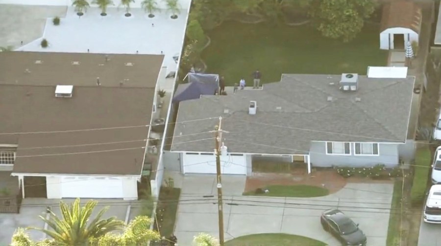 A suspect was arrested after a woman's body was discovered in the backyard of a Costa Mesa home on Oct. 22, 2024. (KTLA)