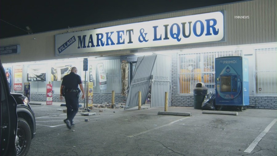 The destruction left behind after ATM thieves smashed their way into Village Market & Liquor. (KNN)