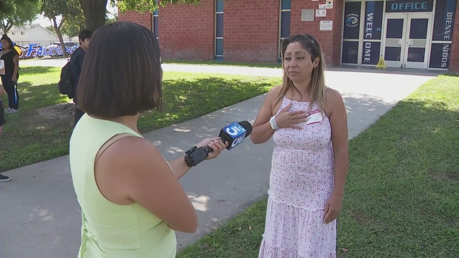 Sandra Aguilar, whose son was stabbed, speaks to KTLA's Shelby Nelson. 