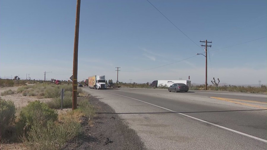 The location on Highway 138, just east of Highway 18 in the Antelope Valley area where Sarina Rodriguez was killed on Oct. 8, 2024. (KTLA)