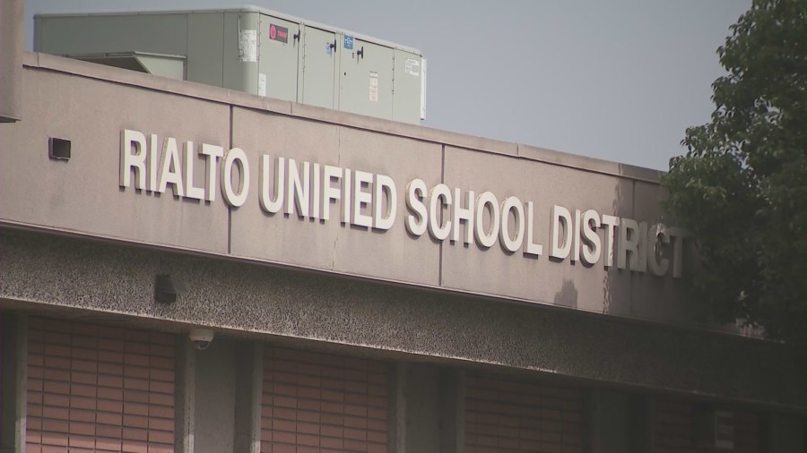 The Rialto Unified School District building in Rialto, California. (KTLA)