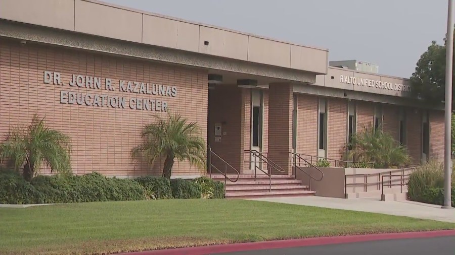 The Rialto Unified School District building in Rialto, California. (KTLA)