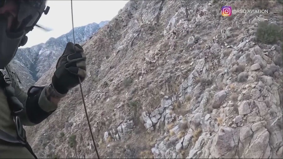 A rocky ravine in Mount San Jacinto where two hikers were rescued from on Oct. 27, 2024. (@rsoaviation)