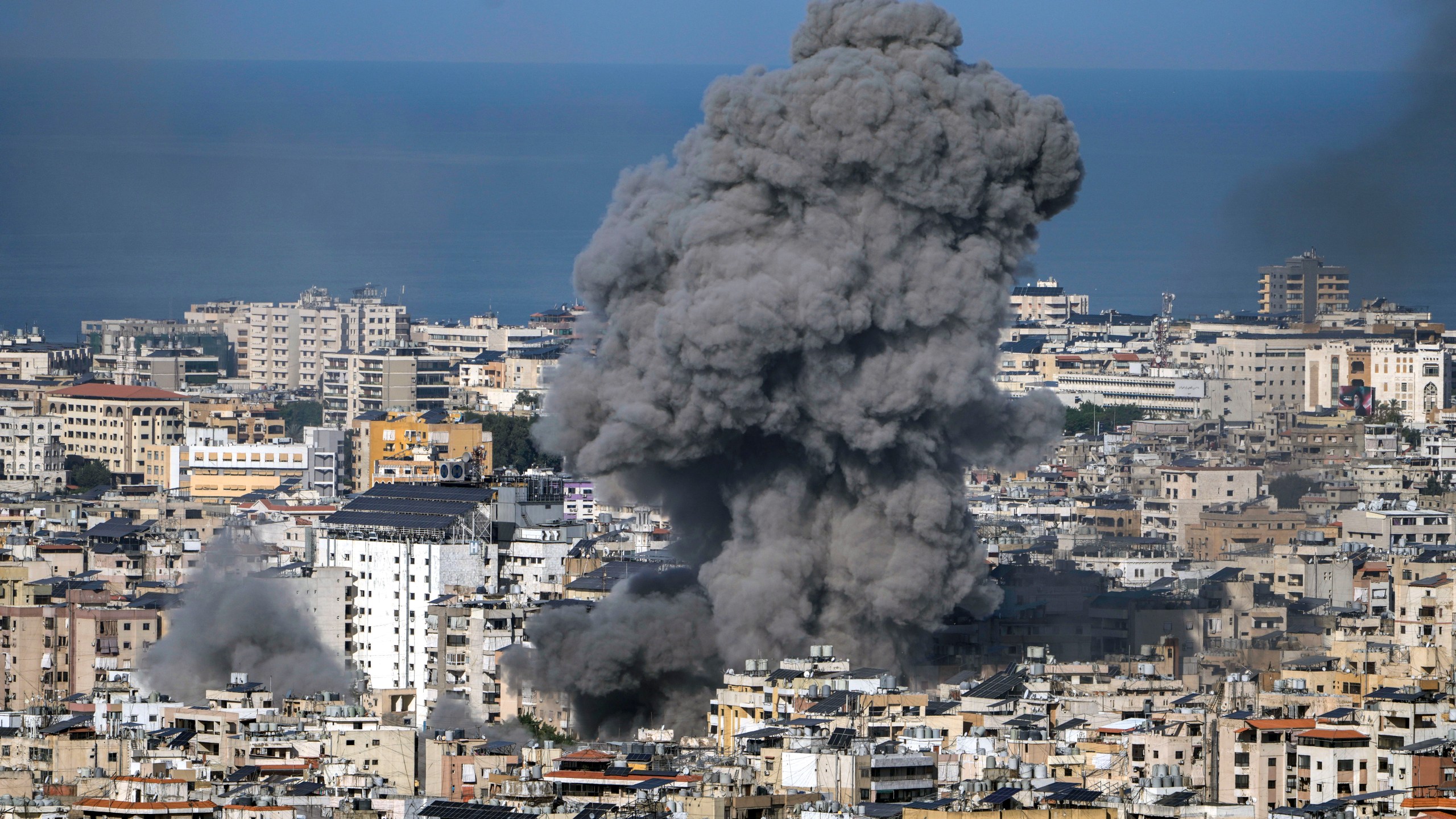 Smoke rises after an Israeli airstrike on Dahiyeh, in the southern suburb of Beirut, Lebanon, Saturday, Nov. 16, 2024. (AP Photo/Bilal Hussein)