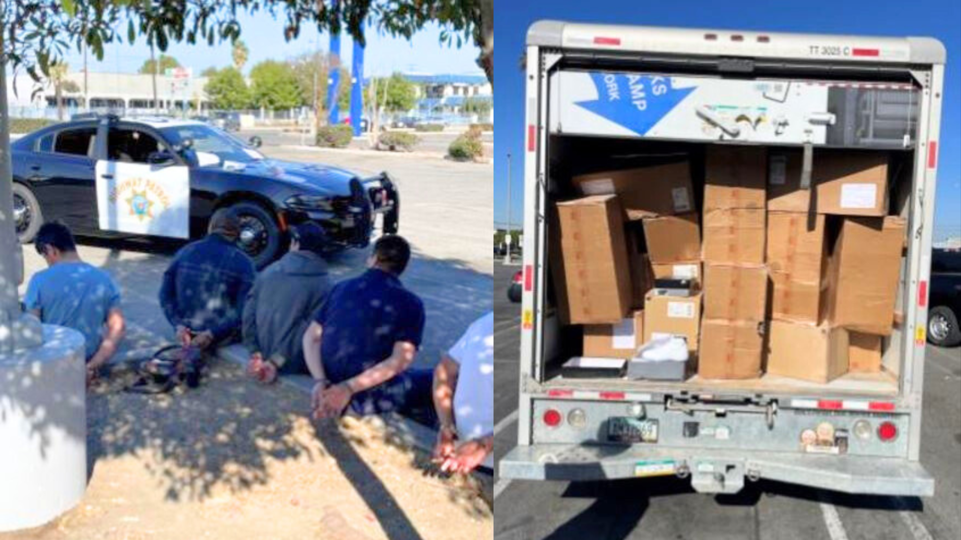 Seven suspects were arrested after over $200,000 worth of stolen sneakers were discovered in a theft bust in Anaheim on Nov. 22, 2024. (California Highway Patrol)