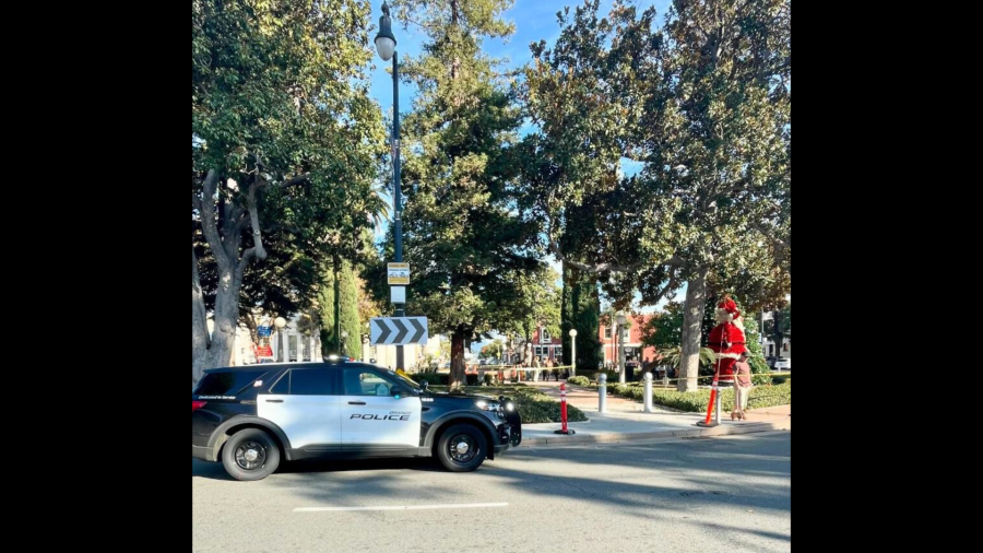 Repairs are underway again after a speeding driver crashed into the historic Plaza Park fountain in Orange on Nov. 24, 2024. (Orange Police Department)