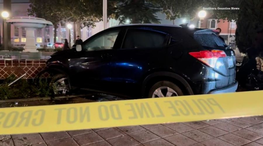 A speeding driver crashed into the historic Plaza Park fountain in Orange on Nov. 24, 2024. (Southern Counties News)