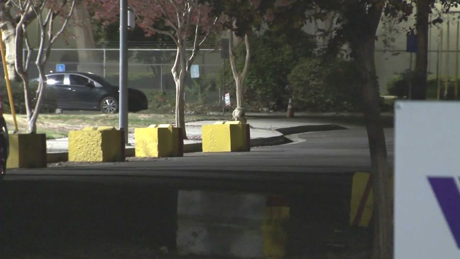 Heavy, brightly-colored concrete barriers have been inexplicably placed on streets across the West San Fernando Valley area in a possible attempt to prevent homeless encampments and long-term RV parking. (KTLA)