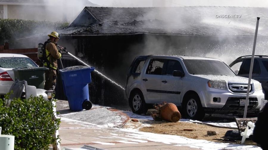 A man and two dogs were killed in a house fire at a La Habra home on Nov. 30, 2024. (OnScene.TV)
