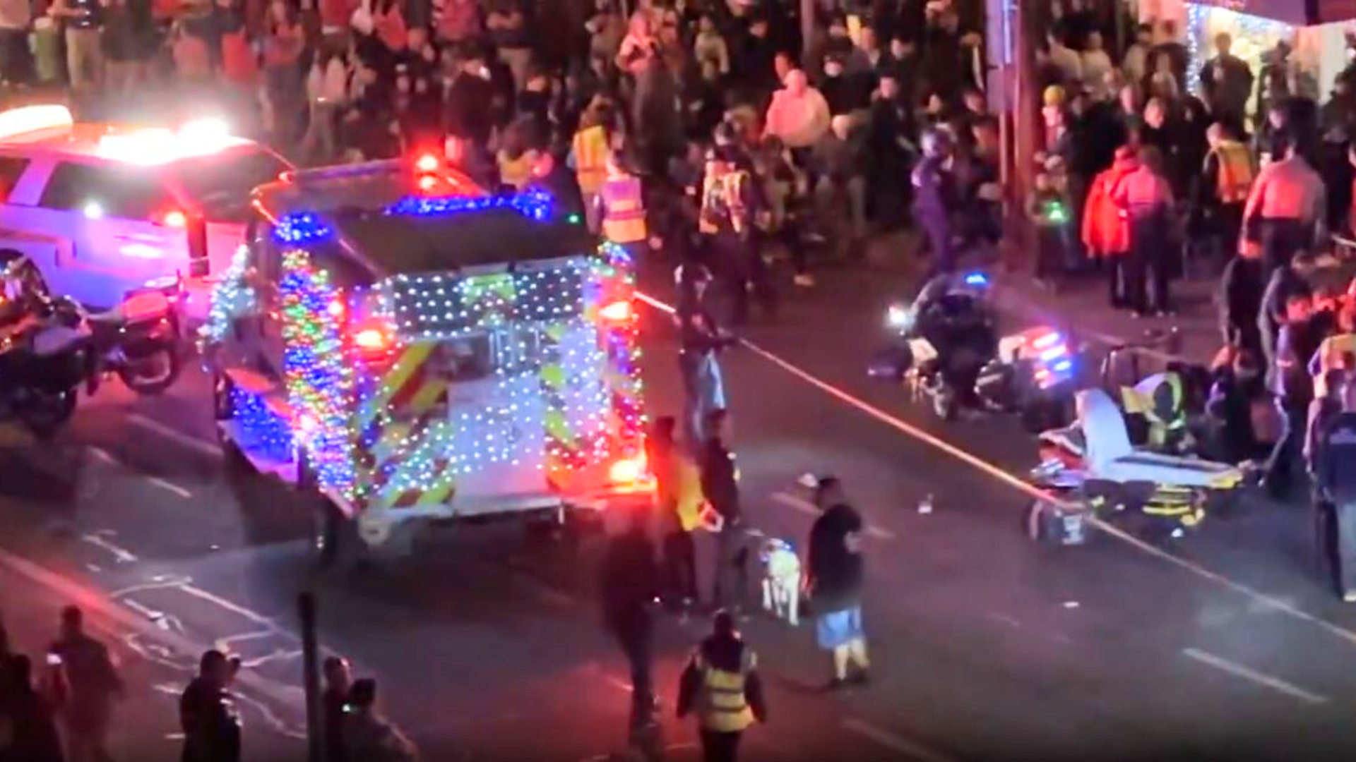 A motorcycle crash left 10 people hospitalized during a holiday parade in downtown Palm Springs on Dec. 7, 2024. (Gillyh2o)