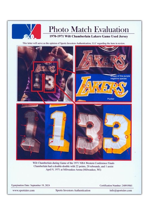 Photos from Grey Flannel Auctions shows a Wilt Chamberlain game-worn Lakers jersey photo-matched to several key games in the basketball legend's career. (Grey Flannel Auctions)