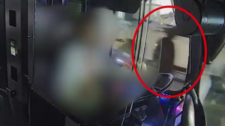 Dashcam video from a passing bus captured the moment the two pedestrians were struck by a vehicle in L.A.'s Koreatown on Nov. 28, 2024. (Los Angeles Police Department)