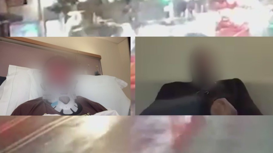 The two victims, a 27-year-old man and a 28-year-old woman, were hospitalized with severe injuries from the hit-and-run crash. (KTLA)