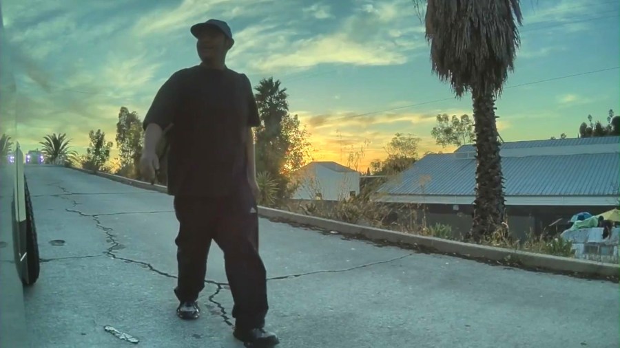 Images of the male suspect slashing the tires of a Tesla Cybertruck  were captured by the vehicle's cameras in Echo Park on Nov. 28, 2024. (Frank Ogwaro)